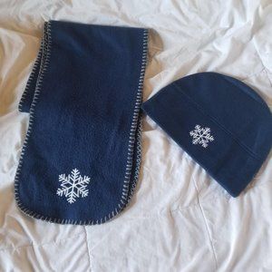 Navy snowflake winter scarf and hat set